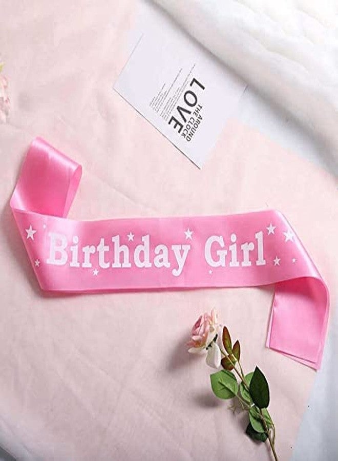 DECOFY Birthday Sash & Crown Set | Princess Queen Tiara Crowns Taj HairBand For Kids Girls & Womens (3 Pc Set- With Pin-PINK) - Image 3